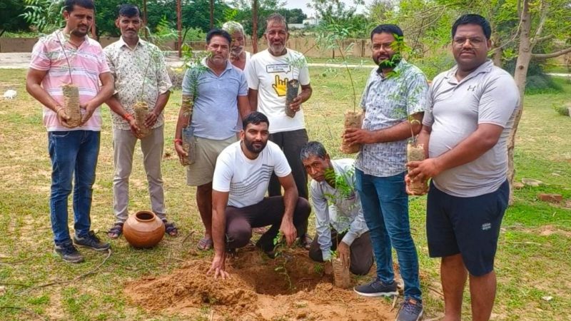 एक पेड़ एक जिंदगी अभियान के तहत लगाए पौधे:- नोखा गांव में ग्रामीणों ने 40 पौधे लगाकर ली संरक्षण की शपथ