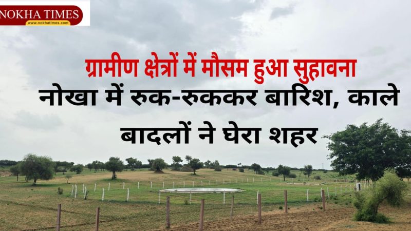 नोखा में रुक-रुककर बारिश, काले बादलों ने घेरा शहर: गलियों में फैला कीचड़, राहगीर हो रहे परेशान, ग्रामीण क्षेत्र में मौसम हुआ सुहावना